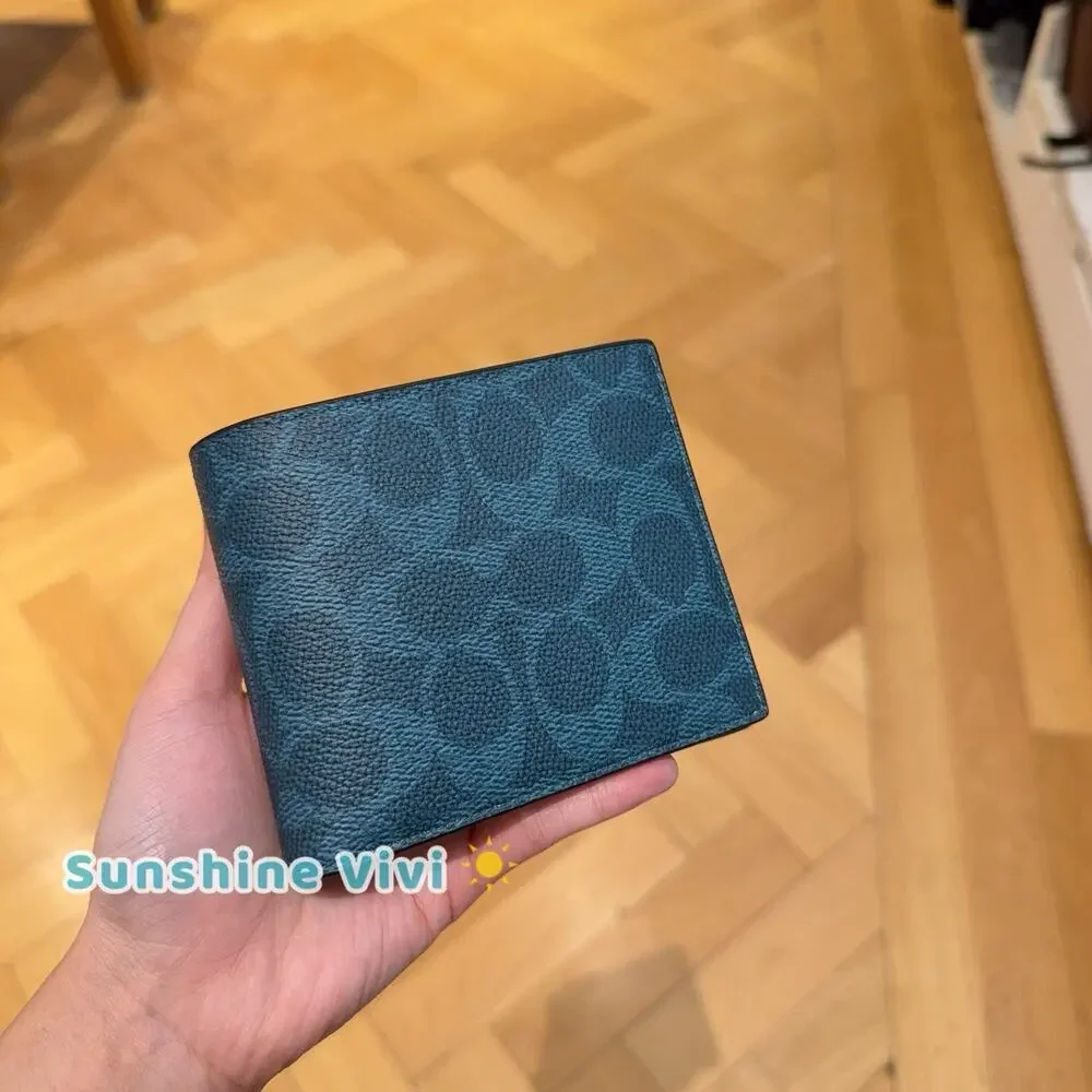 NWT Coach Men's 3-In-1 Wallet In Signature Canvas cw380 Aquamarine Teal